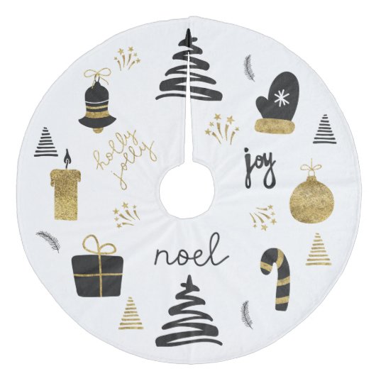 Gouden zwarte kerstboom accessoire wanten fleece kerstboom rok (Voorkant)