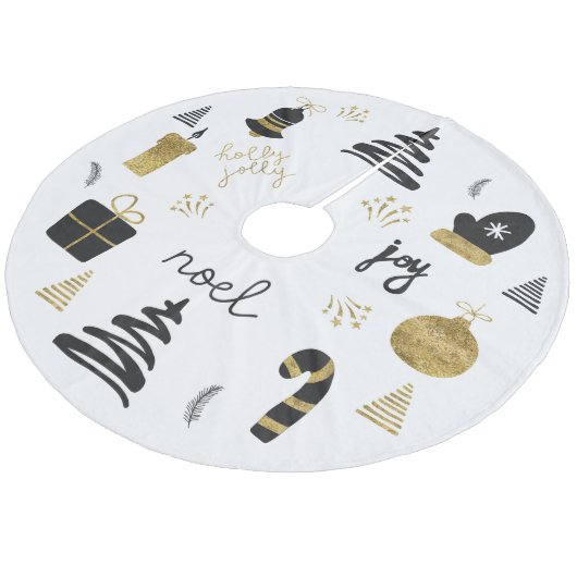 Gouden zwarte kerstboom accessoire wanten fleece kerstboom rok (Gekanteld)