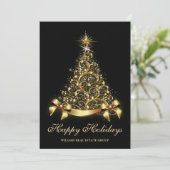 Gouden Zwarte Kerstboom Zakelijke Groet Feestdagenkaart (Staand voorkant)
