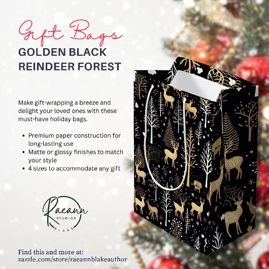 Gouden Zwarte Kerstcadeautas Medium Cadeauzakje