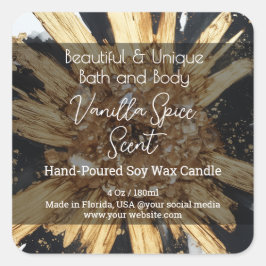 Gouden Zwarte Kristal Fles Kaarsenpot Product Labe Vierkante Sticker