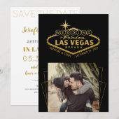 Gouden Zwarte Las Vegas Huwelijksfoto Save The Date (Voorkant / Achterkant)