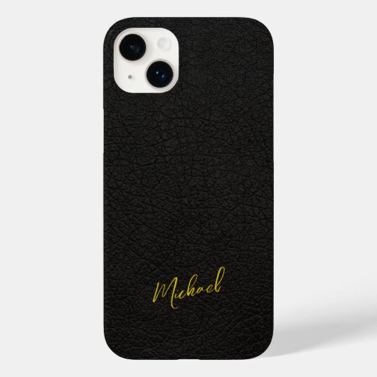Gouden zwarte leren uitziende handtekening naam in Case-Mate iPhone case (Achterkant)