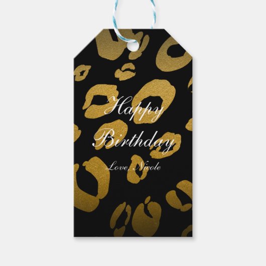 Gouden & Zwarte Luipaardprint Chic Feestcadeaubijs Cadeaulabel (Voorkant)