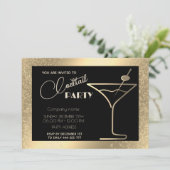 Gouden zwarte luxe vakantie cocktail party kaart (Staand voorkant)
