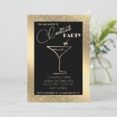 Gouden zwarte luxe vakantie cocktail party kaart (Staand voorkant)
