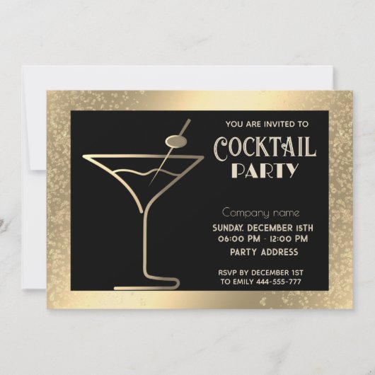 Gouden zwarte luxe vakantie cocktail party kaart (Voorkant)
