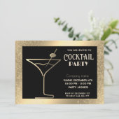Gouden zwarte luxe vakantie cocktail party kaart (Staand voorkant)