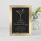 Gouden zwarte luxe vakantie cocktail party kaart (Staand voorkant)
