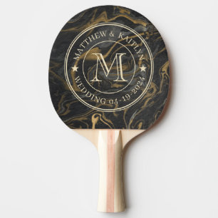 Gouden Zwarte Marmer Wervelende Trouw Monogram Ste Tafeltennisbatje