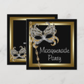 Gouden Zwarte Maskerade Feest Uitnodigingen (Voorkant / Achterkant)