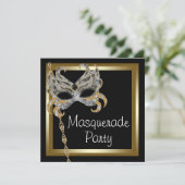 Gouden Zwarte Maskerade Feest Uitnodigingen (Staand voorkant)
