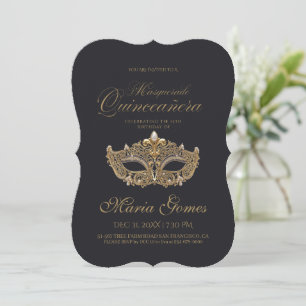 Gouden Zwarte Masquerade Quinceanera Verjaardag Kaart