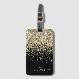 Gouden Zwarte Meisjesachtig Glitter Glans Monogram Bagagelabel
