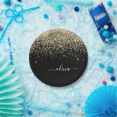 Gouden Zwarte Meisjesachtige Glitter Glans Monogra Papieren Bordje (Feest)