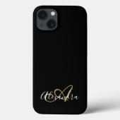 Gouden Zwarte Meisjesachtige Script Naam Monogram Case-Mate iPhone Case (Achterkant)