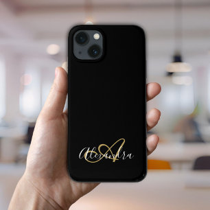 Gouden Zwarte Meisjesachtige Script Naam Monogram Case-Mate iPhone Case