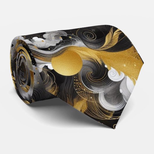 Gouden Zwarte Moderne Abstracte Heren Halsband Stropdas (Opgerold)