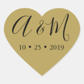 gouden zwarte monogram elegante bruiloft hart sticker (Voorkant)