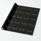 Gouden Zwarte Monogram Initiaal Bruid Bruidegom Hu Cadeaupapier (Uitgerold)