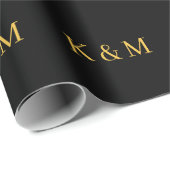 Gouden Zwarte Monogram Initiaal Bruid Bruidegom Hu Cadeaupapier (Rol Hoek)