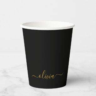 Gouden Zwarte Monogram Papieren Bekers