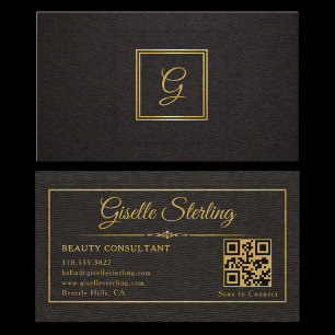 Gouden Zwarte Monogram QR Code Professioneel Visitekaartje
