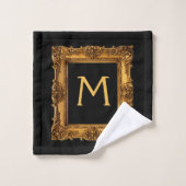 Gouden zwarte omrande monogram badhanddoekenset bad handdoek (Wasdoekje)