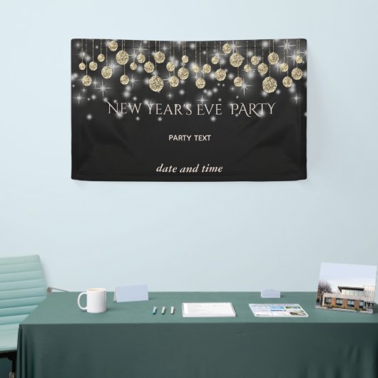 Gouden zwarte oudejaarsfeest sprankelend spandoek (Beurs)