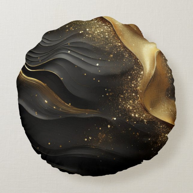 Gouden Zwarte Prinkle Rond Kussen (Achterkant)