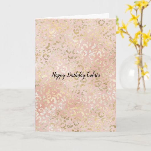 gouden zwarte roze luipaard kaart (Gele Bloem)