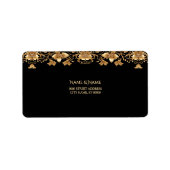 Gouden Zwarte Sierlijke Bloem Adreslabel Etiket (Voorkant)