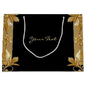 Gouden Zwarte Sierlijke Bloemencadeautas Groot Cadeauzakje (Voorkant)