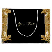 Gouden Zwarte Sierlijke Bloemencadeautas Groot Cadeauzakje (Achterkant)