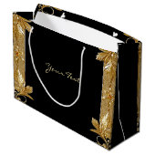 Gouden Zwarte Sierlijke Bloemencadeautas Groot Cadeauzakje (Achterkant Gekanteld)