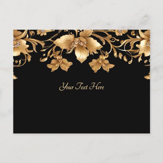 Gouden Zwarte Sierlijke Bloemkaart Briefkaart (Voorkant)