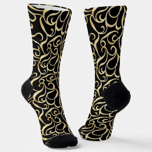 Gouden Zwarte Sierpatroon Sokken (Gebogen)