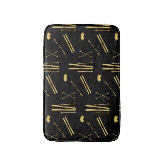 Gouden zwarte ski's en palen | Retro skipatroon Badmat (Voorkant Verticaal)