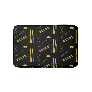 Gouden zwarte ski's en palen   Retro skipatroon Badmat