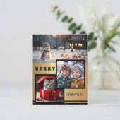 Gouden Zwarte Sneeuwman Foto Kerstmis Feestdagenkaart (Staand voorkant)