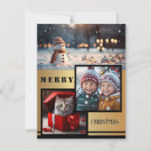 Gouden Zwarte Sneeuwman Foto Kerstmis Feestdagenkaart (Voorkant)