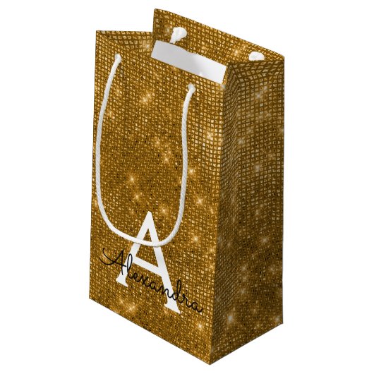 Gouden & Zwarte Sparkle Monogram - Jouw naam toevo Klein Cadeauzakje (Achterkant Gekanteld)