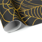 Gouden Zwarte Spin Web Spinneweb Halloween Cadeaupapier (Rol Hoek)