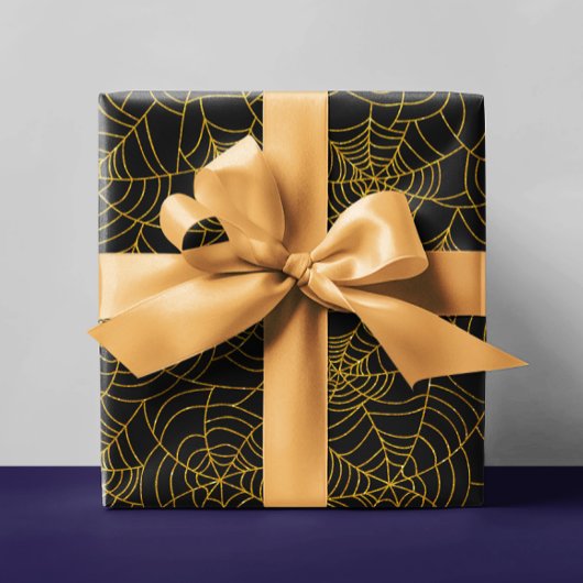 Gouden Zwarte Spin Web Spinneweb Halloween Cadeaupapier