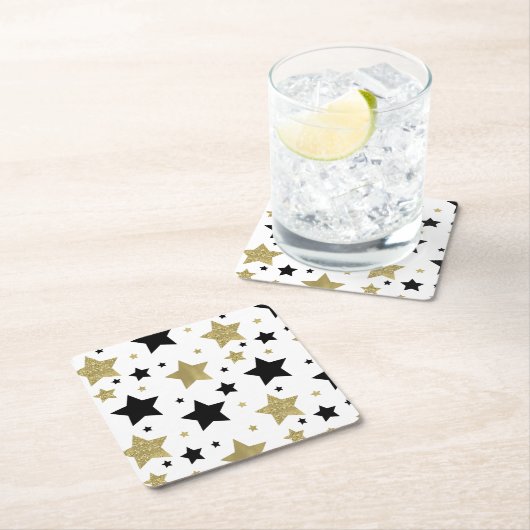 Gouden Zwarte Sterren Glitzy Kartonnen Onderzetters (Insitu)