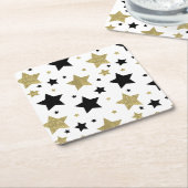 Gouden Zwarte Sterren Glitzy Kartonnen Onderzetters (Schuin)