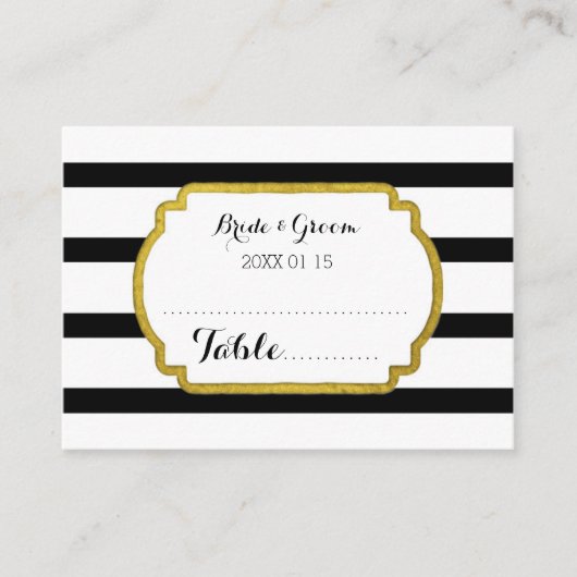 Gouden Zwarte Streep Bruiloft Tafel Plaats Kaart Plaatskaartje (Voorkant)