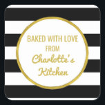 Gouden zwarte strepen Christmas Baking Labels<br><div class="desc">Aangepaste tekst vakantie baketiketten met zwart-witte strepen patroon en gouden details.</div>
