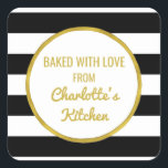 Gouden zwarte strepen Christmas Baking Labels<br><div class="desc">Aangepaste tekst vakantie baketiketten met zwart-witte strepen patroon en gouden details.</div>