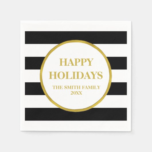 Gouden Zwarte Strepen Modern Kerst Servet (Voorkant)